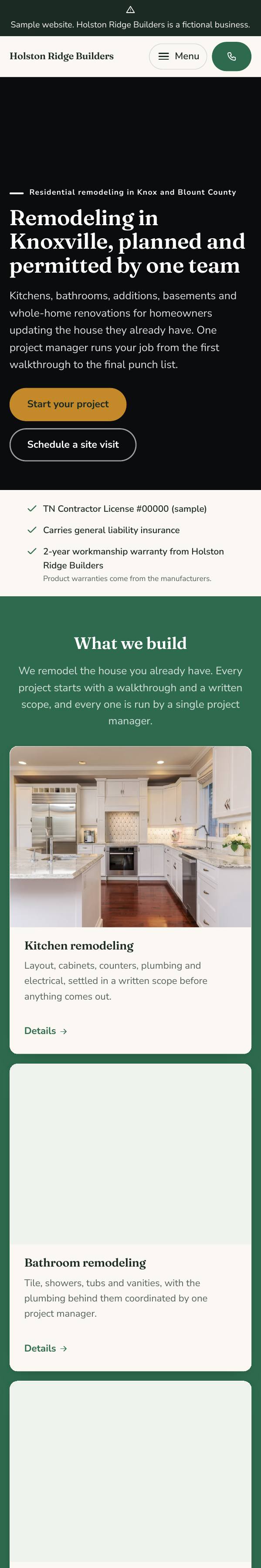 Screenshot of the General contractor website